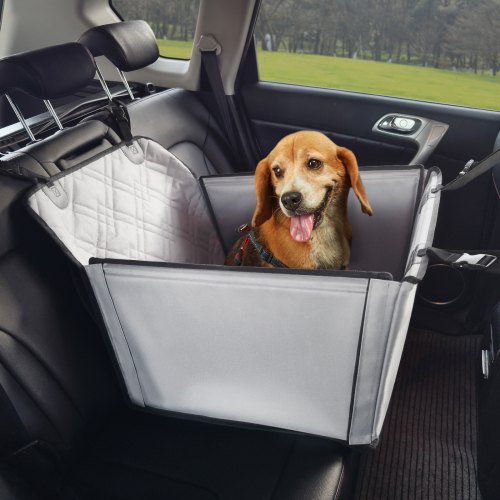 foto del prodotto vevor seggiolino auto per cani taglia piccola, media e grande, carico max. 18kg, seggiolino auto per cani impermeabile, guinzaglio di sicurezza con clip, letto per auto per animali domestici, grigio