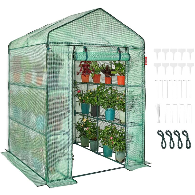 foto del prodotto vevor serra portatile con ripiani telone in pe porta arrotolabile 141 x 141 x 200 cm carico massimo 15 kg da giardino cortile terrazza struttura