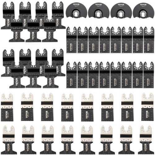 foto del prodotto vevor set 7 tipi di lame oscillanti 50 pezzi in hcs acciaio al carbonio per utensile multifunzione taglio per legno metallo, kit lame multifunzione 7 tipi sostituibili per taglio di metallo plastica