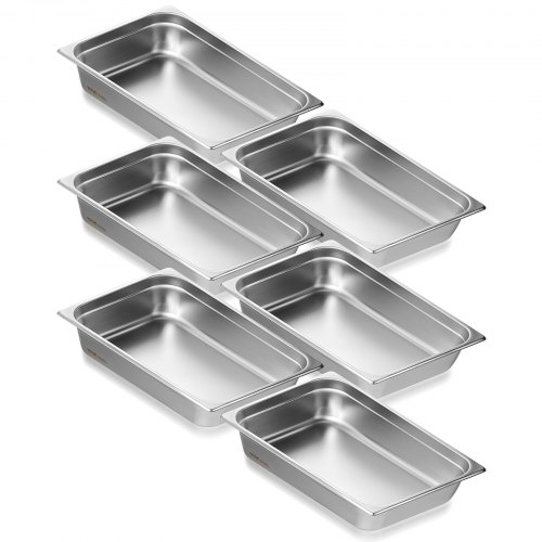 foto del prodotto vevor set contenitore per alimenti antiaderente da cucina confezione 6 pezzi, vassoio contenitore da tavolo in acciaio inox bacinelle profondit 107mm per catering uso commerciale senza coperchio