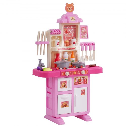 foto del prodotto vevor set da cucina per bambini da 3 a 5 anni, set da cucina da gioco con fornello con vapore, suoni e luci, con accessori da cucina da 48 pezzi per bambini piccoli, bambini in et prescolare, rosa