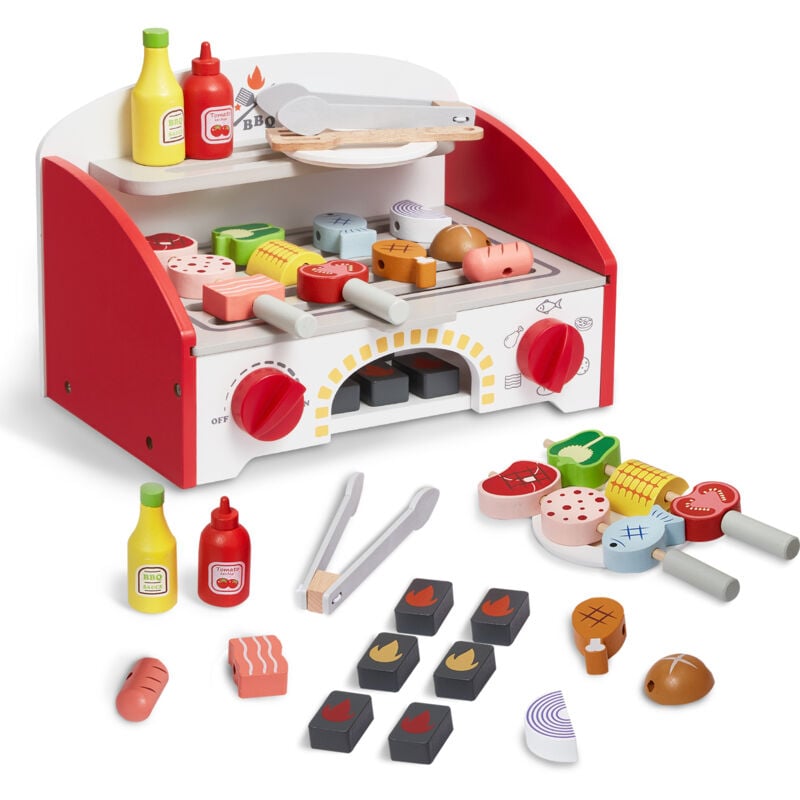 foto del prodotto vevor set da gioco per barbecue 26 pezzi, set da gioco con griglia in legno con fuoco realistico al carbonio, accessorio da cucina in legno per