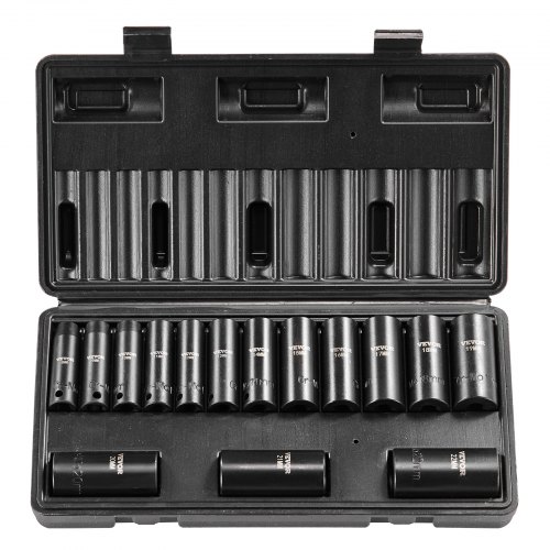 foto del prodotto vevor set di bussole a percussione da 3 8 pollici, set di bussole profonde da 15 pezzi metrico 8 22 mm, acciaio legato cr mo a 6 punti per riparazioni auto, kit di attrezzi bussole per riparazioni