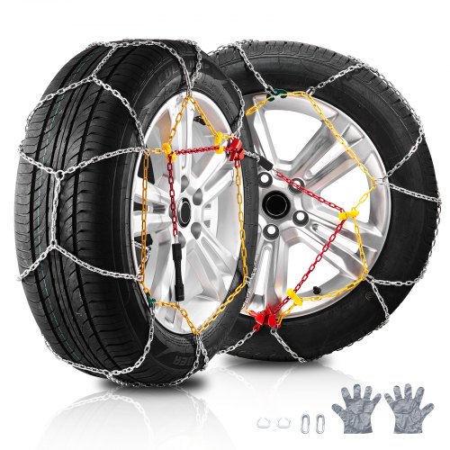 foto del prodotto vevor set di catene da neve 2 pezzi, catene da pneumatico antiscivolo in acciaio legato al manganese per veicoli guida sicura, accessori di emergenza per auto, furgoni, suv e camion, argento