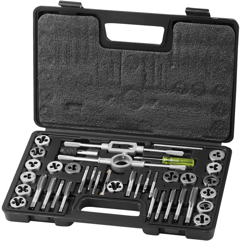 foto del prodotto vevor set di filiere maschi utensili per filettatura misura metrica m3 m12 40 pezzi in totale, set per rubinetti matrici in lega di zinco utensili