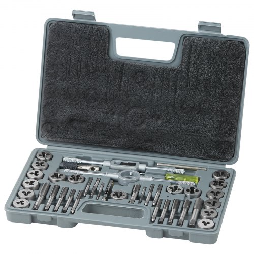 foto del prodotto vevor set di filiere maschi utensili per filettatura sae 40 pezzi in totale, set per rubinetti matrici nc nf npt in lega di zinco utensili per filettature in valigetta, set di rubinetti chiavi 40 pz