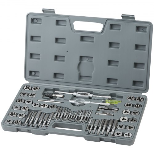 foto del prodotto vevor set di filiere maschi utensili per filettatura sae 60 pezzi in totale, set per rubinetti matrici in lega di zinco utensili per filettature in valigetta portatile, set di rubinetti chiavi 60 pz
