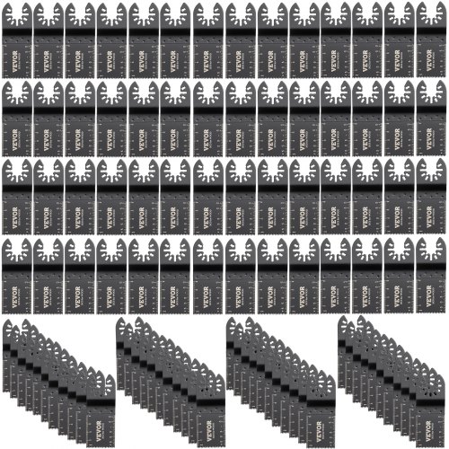 foto del prodotto vevor set di lame oscillanti 100 pezzi in hcs per utensile multifunzione taglio di legno, kit di lame multifunzione totale 100 pezzi sostituibili per taglio plastica legno con scala