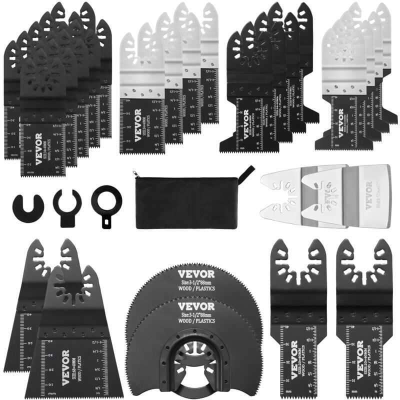 foto del prodotto vevor set di lame oscillanti 30 pezzi in hcs 8 tipi di lame per utensile multifunzione taglio di legno metallo, kit di lame multifunzione totale 30