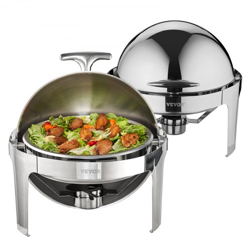 foto del prodotto vevor set di scaldavivande 2 pezzi in acciaio inox per servizio buffet catering ristorazione coperchio arrotolabile capienza max. 5,5l, set di vassoio di riscaldamento scaldavivande rotonda per buffet
