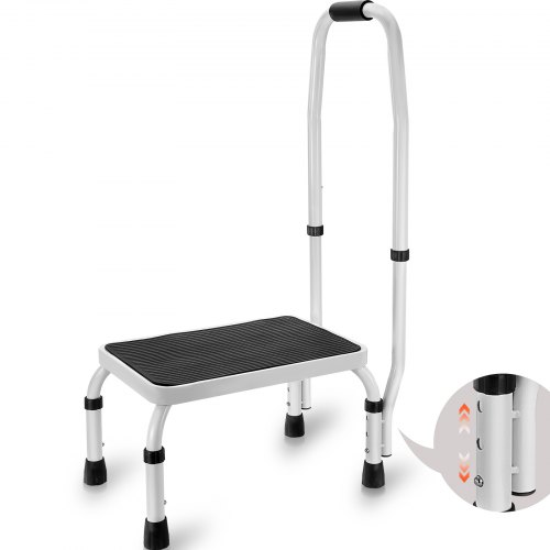 foto del prodotto vevor sgabello 1 gradino capacit max. 150 kg, 3 altezza regolabile con maniglia scaletta in acciaio, sgabello portatile per bambini per adulti, scalette robuste antiscivolo per ufficio, cucina, bagno