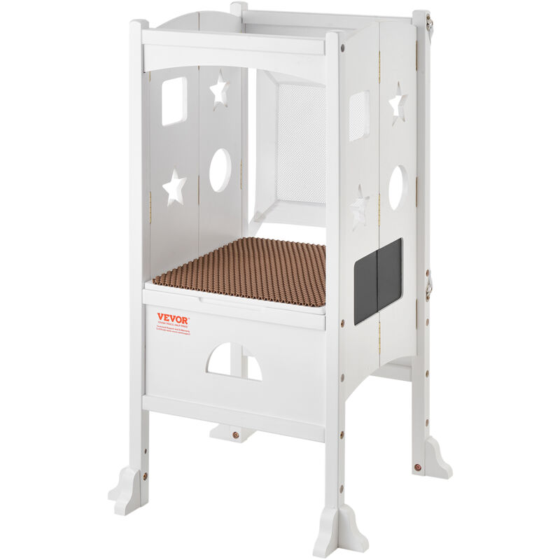 foto del prodotto vevor sgabello bambini carico max. 56,75 kg scaletta deapprendimento in legno, rete di sicurezza a 3 altezze, scaletta torre alzabimbo 510x540x942 mm