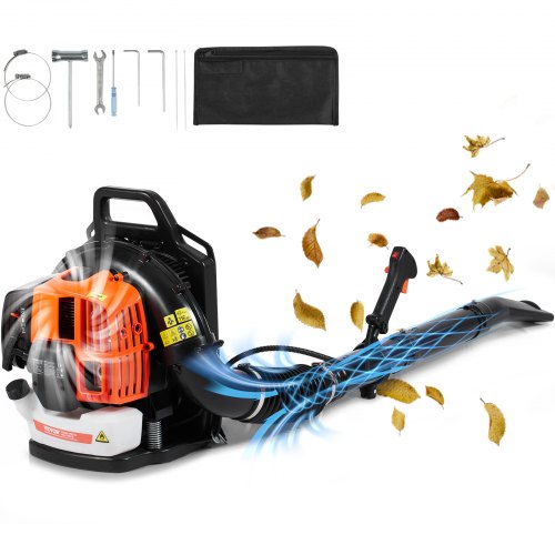 foto del prodotto vevor soffiatore per foglie a gas, spazzaneve a zaino a 2 tempi 63cc, serbatoio carburante da 1,89 l, volume d aria 1110 cfm per cura del prato, pulizia delle foglie, rimozione neve