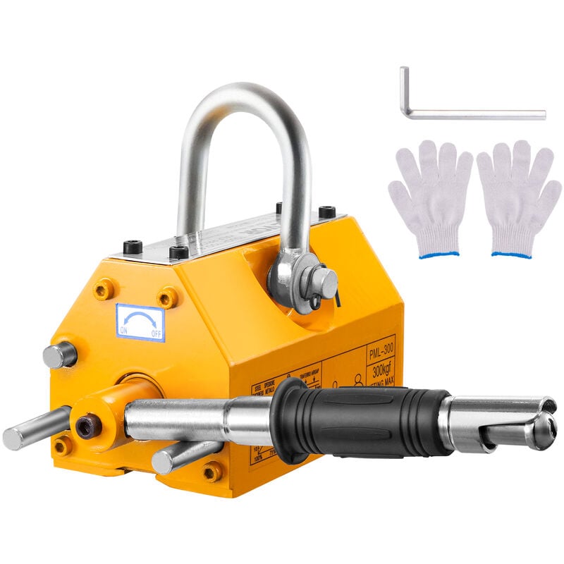 foto del prodotto vevor sollevatore magnetico permanente al neodimio n42 acciaio portata massima da 300kg dimensioni base 156x91x98 mm, sollevatore a magneti