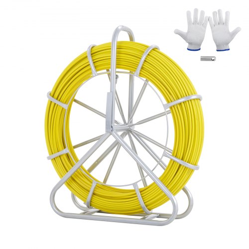 foto del prodotto vevor sonda passacavi in fibra di vetro 6,35mm x 129,5m estrattore a nastro per cavo elettrico con 3 teste di trazione e supporto in metallo strumento di installazione del cavo elettrico in fiberglass