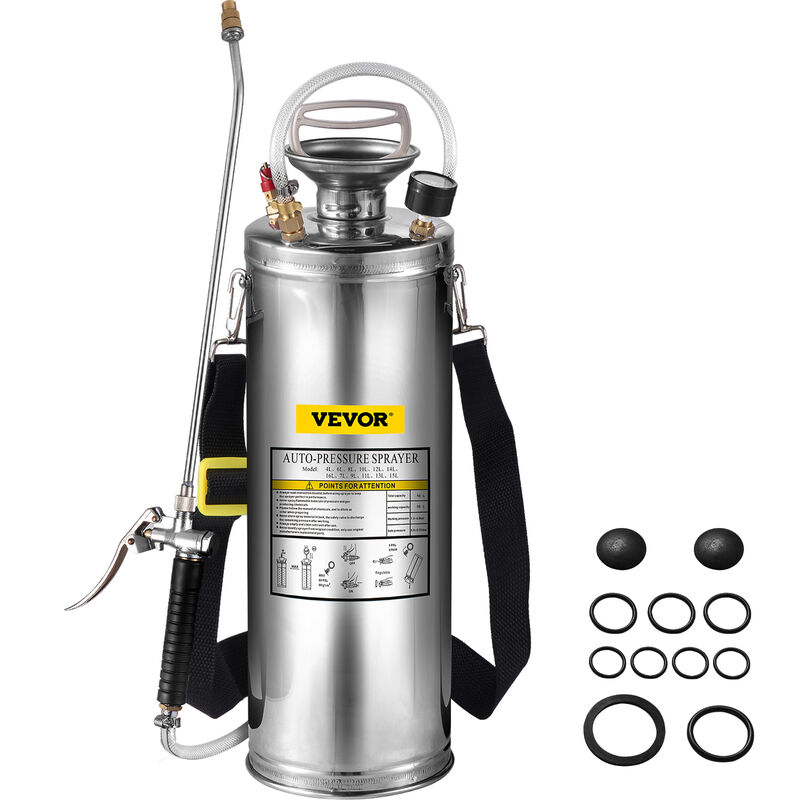 foto del prodotto vevor spruzzatore 10l in acciaio inossidabile spruzzatore manuale a pompa in acciaio 3 gallon con spruzzatore per giardinaggio irroratrice manuale