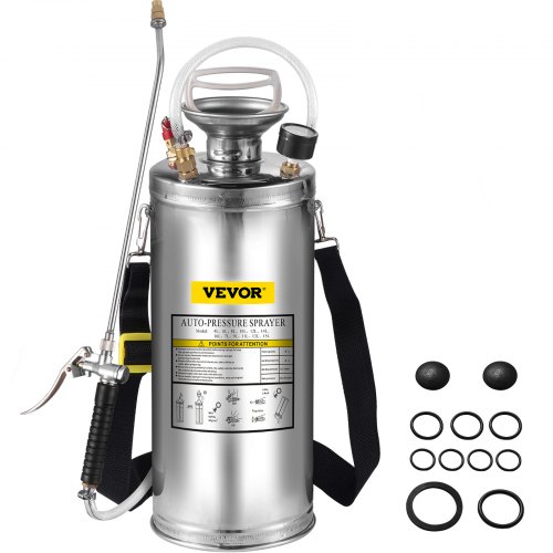 foto del prodotto vevor spruzzatore 8l in acciaio inossidabile, spruzzatore manuale a pompa, spruzzatore da giardino rinforzato a pressione da 3,3 pollici, spruzzatore per giardinaggio domestico e pulizia del terreno