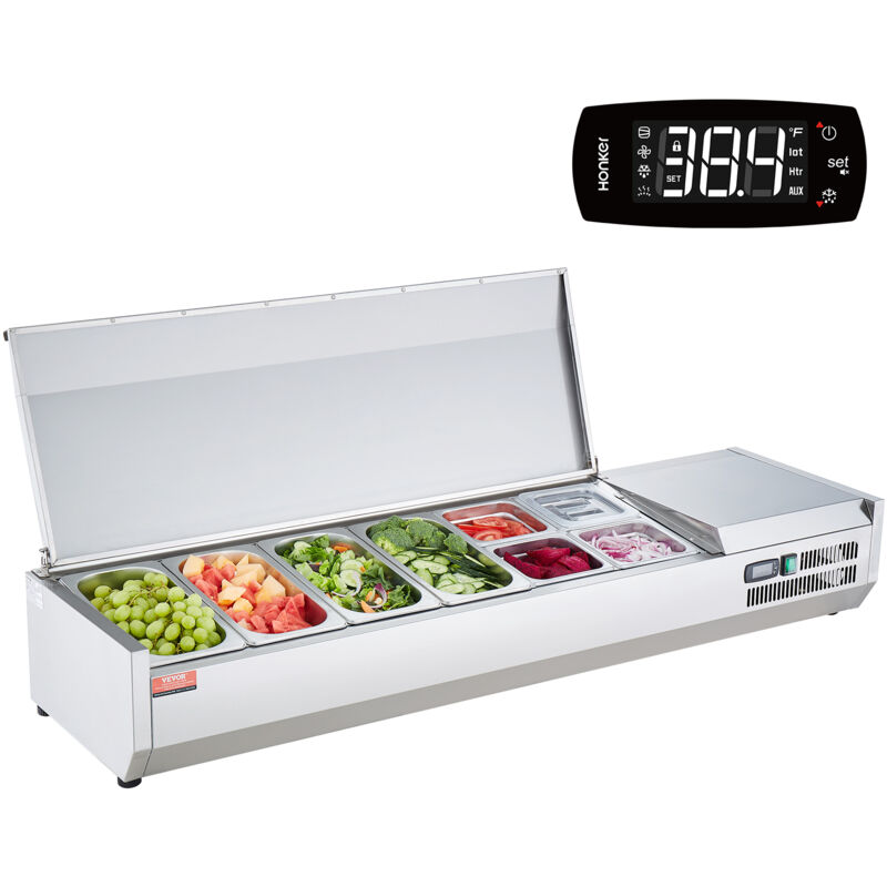foto del prodotto vevor stazione di preparazione refrigerata per condimenti da banco 155 w stazione di preparazione per frigorifero 4 vaschette 1 3, 4 vaschette