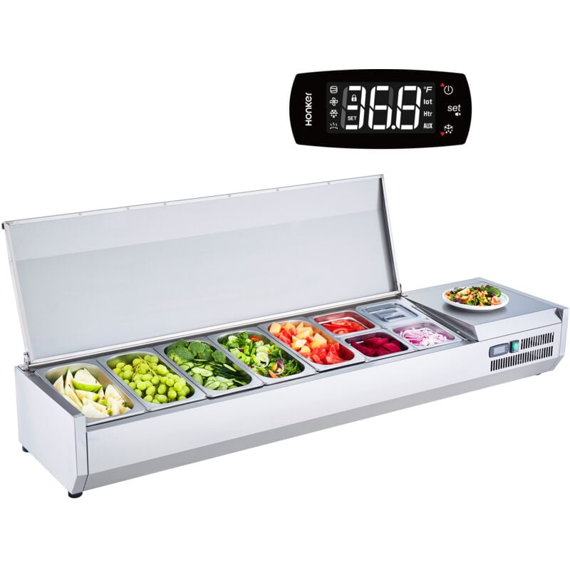 foto del prodotto vevor stazione di preparazione refrigerata per condimenti da banco 165 w stazione di preparazione per frigorifero 5 vaschette 1 3, 4 vaschette 1 6,