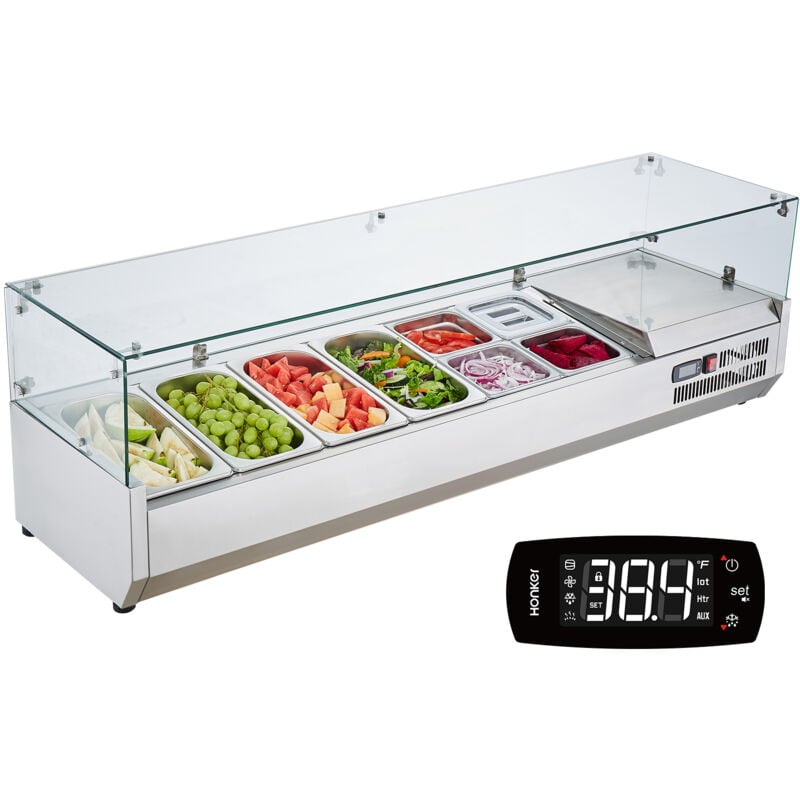 foto del prodotto vevor stazione di preparazione refrigerata per condimenti da banco con 4 vaschette 1 3, 4 vaschette 1 6, stazione di preparazione per frigorifero