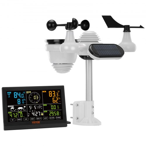 foto del prodotto vevor stazione meteorologica wireless solare interni esterni schermo a colori 19 cm 7.5 inch funzione 7 in 1, stazione meteo display 19 cm distanza di trasmissione da 150m, stazione meteo solare