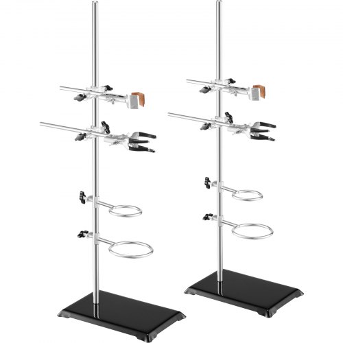 foto del prodotto vevor supporto da laboratorio, supporto per storta da laboratorio 2 set, supporto da laboratorio in acciaio asta da 60 cm e base in ghisa da 21 x 13,5 cm, include morsetti per matracci