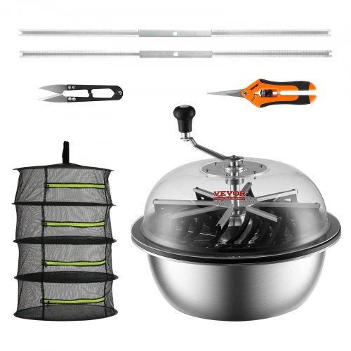 foto del prodotto vevor tagliafoglie a ciotola manuale coperchio trasparente diametro 48,6 cm lame in acciaio inox da giardino, taglierina manuale per erba foglie a ciotola tagliafoglie lame a forma x per giardinaggio