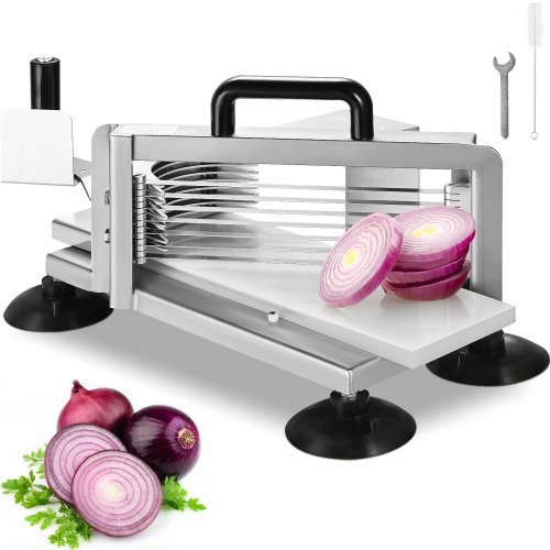 foto del prodotto vevor tagliapomodoro commerciale, tagliapomodoro da 9,5 mm, tagliapomodoro in acciaio inossidabile resistente, con piedini antiscivolo, per tagliare pomodori, cetrioli e banane