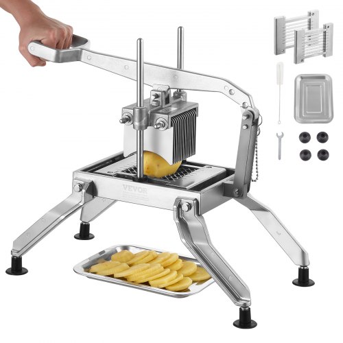 foto del prodotto vevor tagliaverdure commerciale, tagliapomodoro 3 8 e 3 16, tagliaverdure in acciaio inossidabile e lega di alluminio, tagliapomodoro manuale con piedini antiscivolo, per pomodori, patate, cipolle