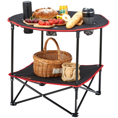 foto del prodotto vevor tavolino da campeggio spiaggia pieghevole portatile in acciaio massima capacit 25kg per viaggio escursione picnic pesca, tavolino doppio ripiano portatile pieghevole tessuto oxford 600d 2,3kg