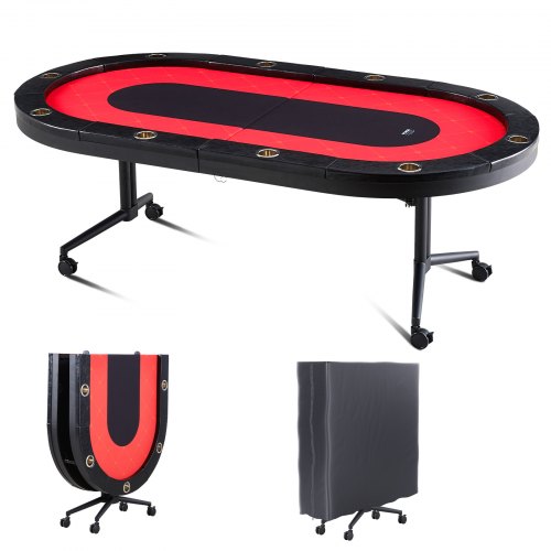 foto del prodotto vevor tavolo da poker pieghevole per 10 giocatori, tavolo da poker blackjack texas holdem con guide imbottite e portabicchieri in acciaio inossidabile, tavolo da gioco blu