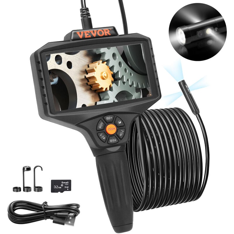 immagine 0 del prodotto vevor telecamera a endoscopio lente tripla schermo 5 pollici ips batteria 5 6 ore cavo 5m, telecamera di ispezione a endoscopio zoom digitale 5x