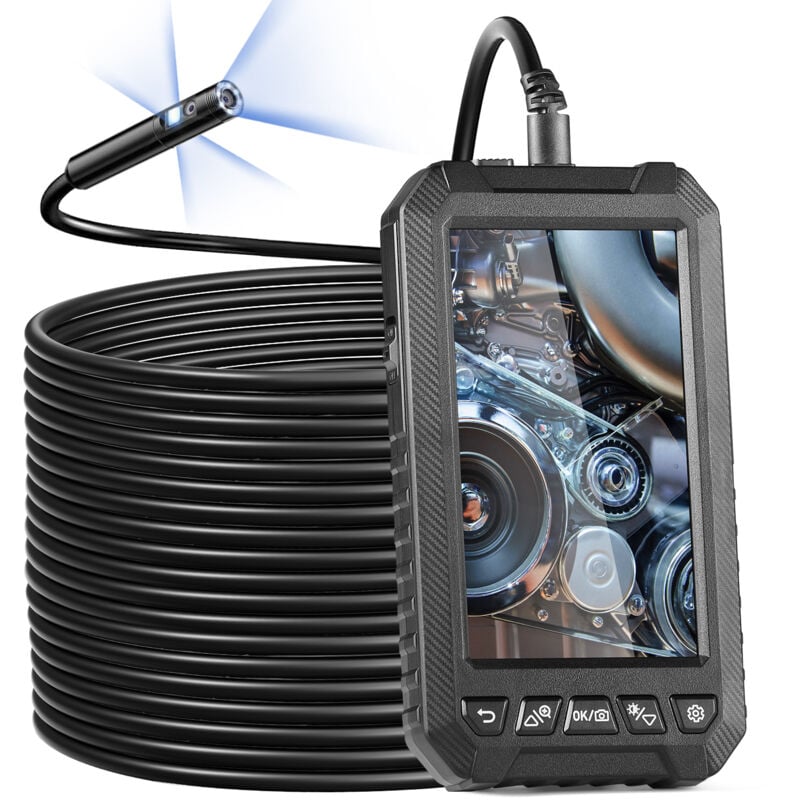foto del prodotto vevor telecamera endoscopica luce, boroscopio a tripla lente con cavo 15 m scheda 32 gb, schermo 127 mm 1080p luci led, telecamera a serpente