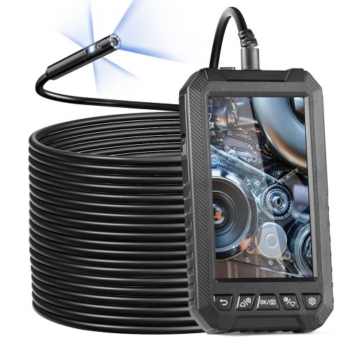 foto del prodotto vevor telecamera endoscopica luce, boroscopio a tripla lente con cavo 15 m scheda 32 gb, schermo 127 mm 1080p luci led, telecamera a serpente impermeabile ip67, idraulica telecamera per ispezione