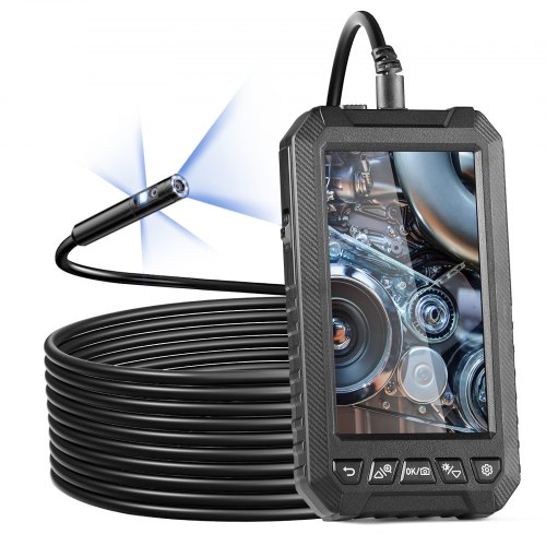 foto del prodotto vevor telecamera endoscopica luce, boroscopio a tripla lente con cavo 5 m scheda 32 gb, schermo 127 mm 1080p luci led, telecamera a serpente impermeabile ip67, idraulica telecamera per ispezione