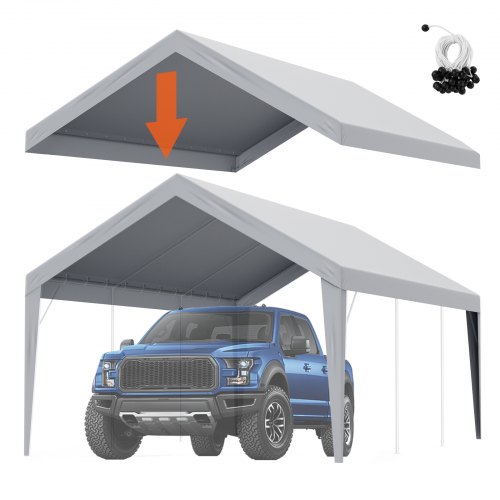 foto del prodotto vevor telo di ricambio per tenda da sole per posto auto coperto, telo per tenda da garage 20 x 12 , protezione uv impermeabile, elastici a sfera, grigio solo copertura superiore, telaio non incluso 