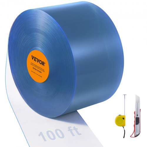 foto del prodotto vevor tenda a strisce in pvc trasparente rotolo di tenda pvc lunghezza 3048cm per porta di magazzini capanni per animali fattorie commerciale, porta a strisce 20 cm x 3048cm pvc trasparente 20 60 