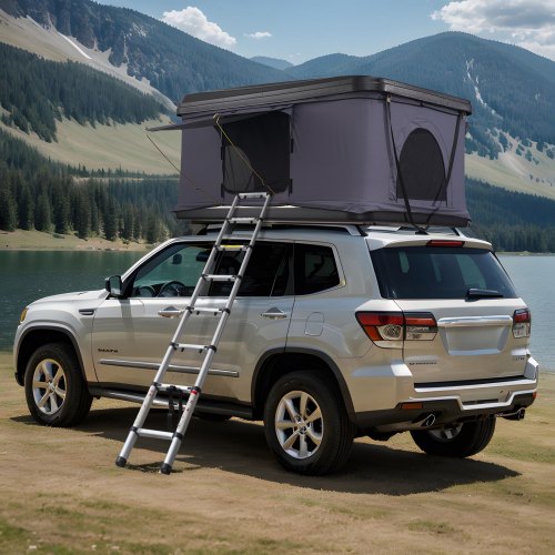 foto del prodotto vevor tenda da tetto rigida, tenda da tetto naturnest rigida per 2 3 persone, tenda da tetto rigida con scala telescopica e materasso spesso, impermeabile e antivento per jeep suv van pickup truck