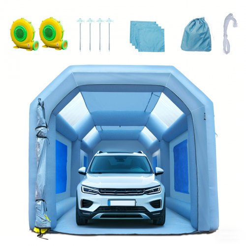 foto del prodotto vevor tenda di verniciatura a spruzzo gonfiabile per auto moto suv 2 ventilatori 750w 480w sistema di filtrazione filtro 3 strati 6 finestre d aerazione, tenda cabina per verniciatura in oxford 210d