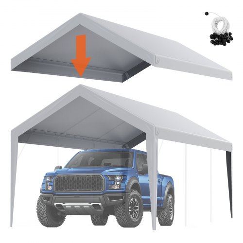 foto del prodotto vevor tendalino di ricambio per posto auto coperto 304,8x609,6cm, telo per tenda da garage, impermeabile e protetto dai raggi uv solo copertura superiore, telaio non incluso 
