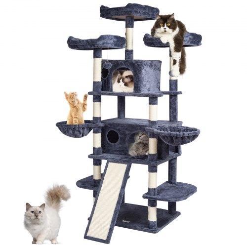 foto del prodotto vevor tiragraffi per gatti da interno 174 cm torre per gatti con 2 cucce per gatti, trespoli superiori, piattaforme per salti, centro attivit per mobili per gatti con palline sospese, grigio scuro