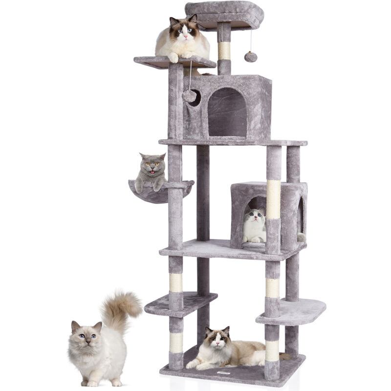 foto del prodotto vevor tiragraffi per gatti interno 174 cm torre per gatti, 2 cucce per gatti, trespolo superiore, piattaforme per saltare, grande centro attivita