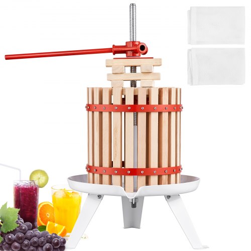 foto del prodotto vevor torchio manuale per vini di frutta 6 litri 1,6 galloni torchietto pressa per succo spremiagrumi con impugnatura con cestello in legno massello estrattore per olio d oliva uva mela verdure miele