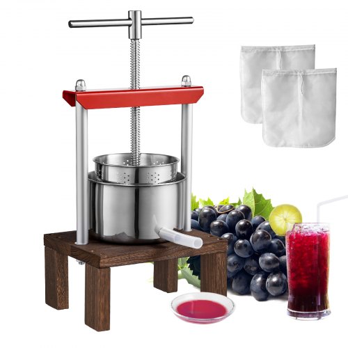 foto del prodotto vevor torchio per vini di frutta 2 litri torchietto manuale pressa per succo di frutta con impugnatura cestello in acciaio inossidabile, estrattore per olio d oliva uva mela sidro verdure miele succo