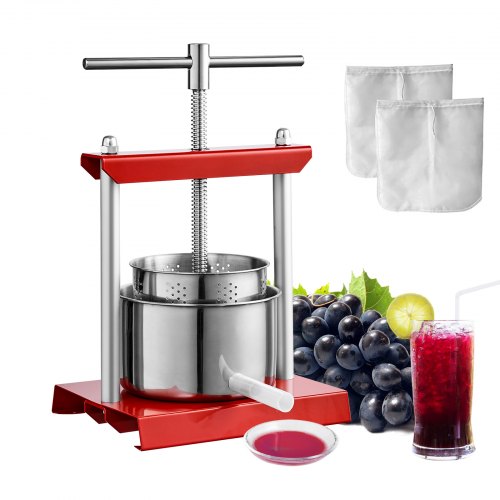 foto del prodotto vevor torchio per vini di frutta 3 litri torchietto manuale pressa per succo di frutta con impugnatura cestello in acciaio inossidabile, estrattore per olio d oliva uva mela sidro verdure miele succo