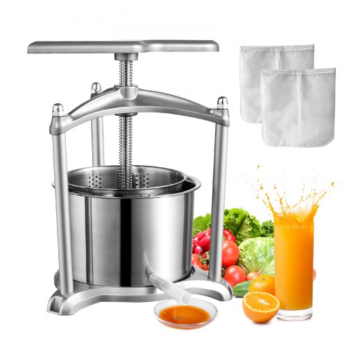 foto del prodotto vevor torchio per vini di frutta 6 litri torchietto manuale pressa per succo di frutta con impugnatura cestello in acciaio inossidabile, estrattore per olio d oliva uva mela sidro verdure miele succo