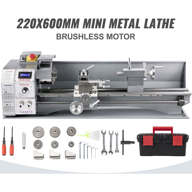 foto del prodotto vevor tornio per metallo potenza 750 w 220 v 50 hz mini tornio per metallo elettrico monofase tornio da banco di precisione per lavorazioni di