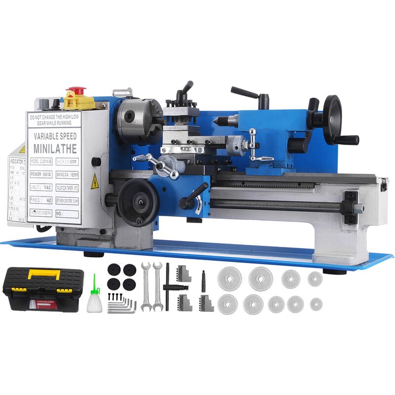 foto del prodotto vevor tornio per metallo, velocita 50 2250 rpm 7x12 pollici tornio da banco di precisione, mini tornio a velocita variabile per la lavorazione di