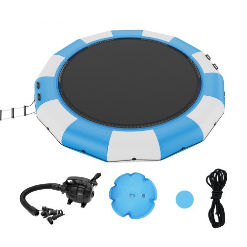 foto del prodotto vevor trampolino acquatico gonfiabile, trampolino acquatico 470x60 cm, piattaforma da nuoto portatile rete elastica galleggiante per bambini, piscina, blu bianco