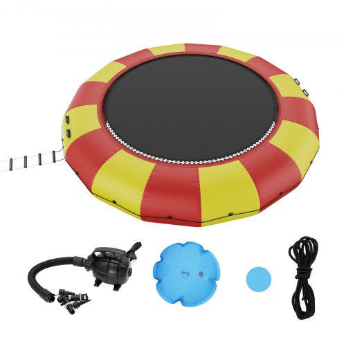 foto del prodotto vevor trampolino acquatico gonfiabile, trampolino acquatico 537x90 cm, piattaforma da bagno portatile con scaletta a 5 gradini e pompa ad aria elettrica, rete elastica galleggiante per bambini